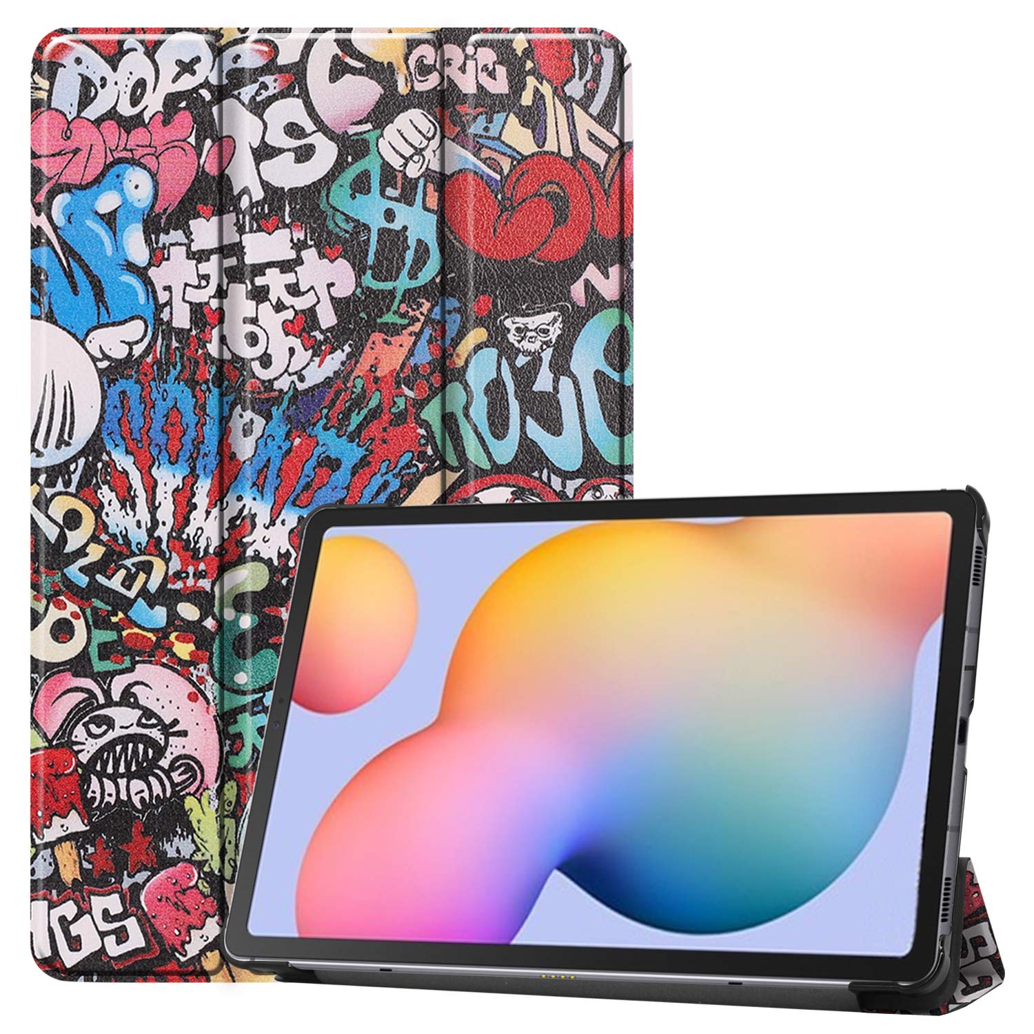 JCTekFolio Case for Galaxy Tab S6 lite 10.4 inch (SM-P610/SM-P615) 2020 New Released Tablet, Slim Lightweight PU Leather Tri-fold Smart Shell Stand Cover Case (Graffiti)