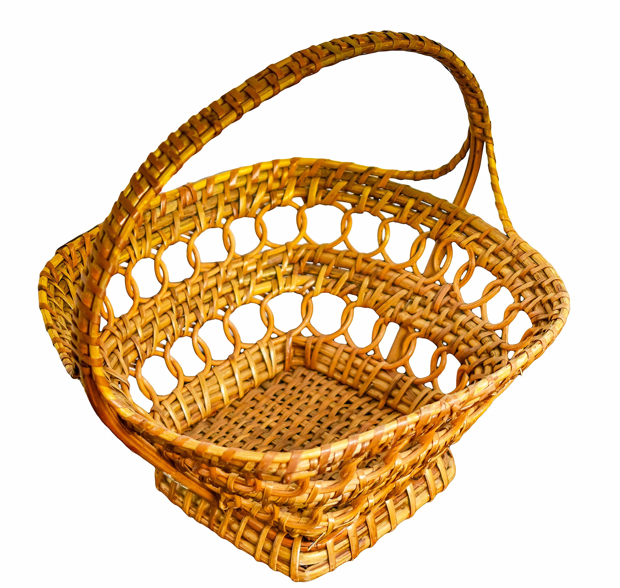 Decorative Cane Flower, Fruit & Chocolate Basket, Brown, 12 Inch
