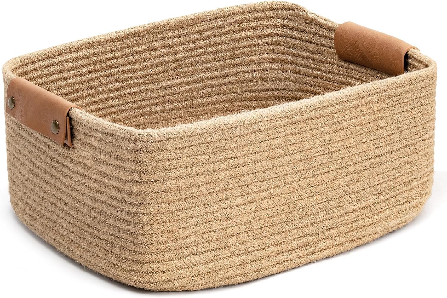 ☆LBY® Rectangle Cotton Rope Woven Basket with Handles for Books, Magazines, Toys - Ideal Gift Decorative Basket for Baby Nursery, Living Room (jute, small 10 x 6 x 4 inch)-image-37