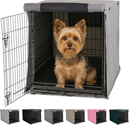 GORILLA GRIP Dog Crate Covers Compatible with Amazon Basics Dog Crates, All Sides Open, Privacy Cover Fits 24" Wire Kennel, Breathable Mesh Windows, Light Reducing Puppy Training Cage Topper, Gray