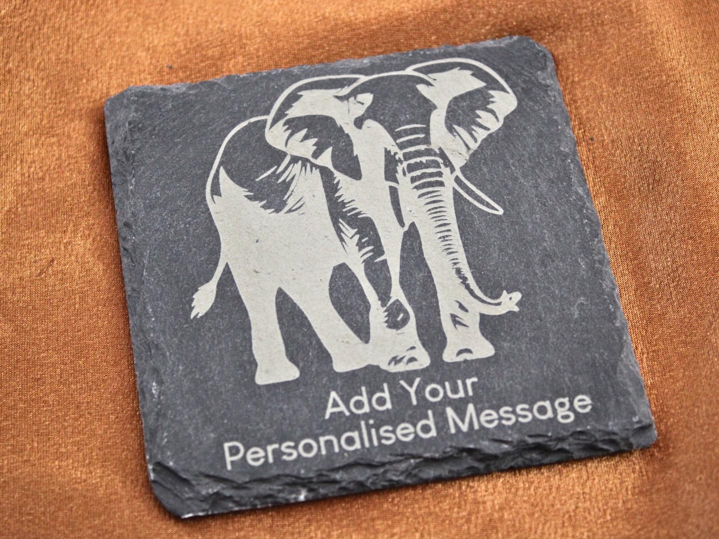 Square Personalised Elephant Animal Engraved Slate Coaster
