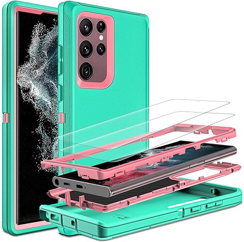 Funda para Samsung Galaxy S22 Ultra con protector de pantalla de TPU flexible autorreparable 2 unidades, funda 3 en 1 a prueba de golpes resistente