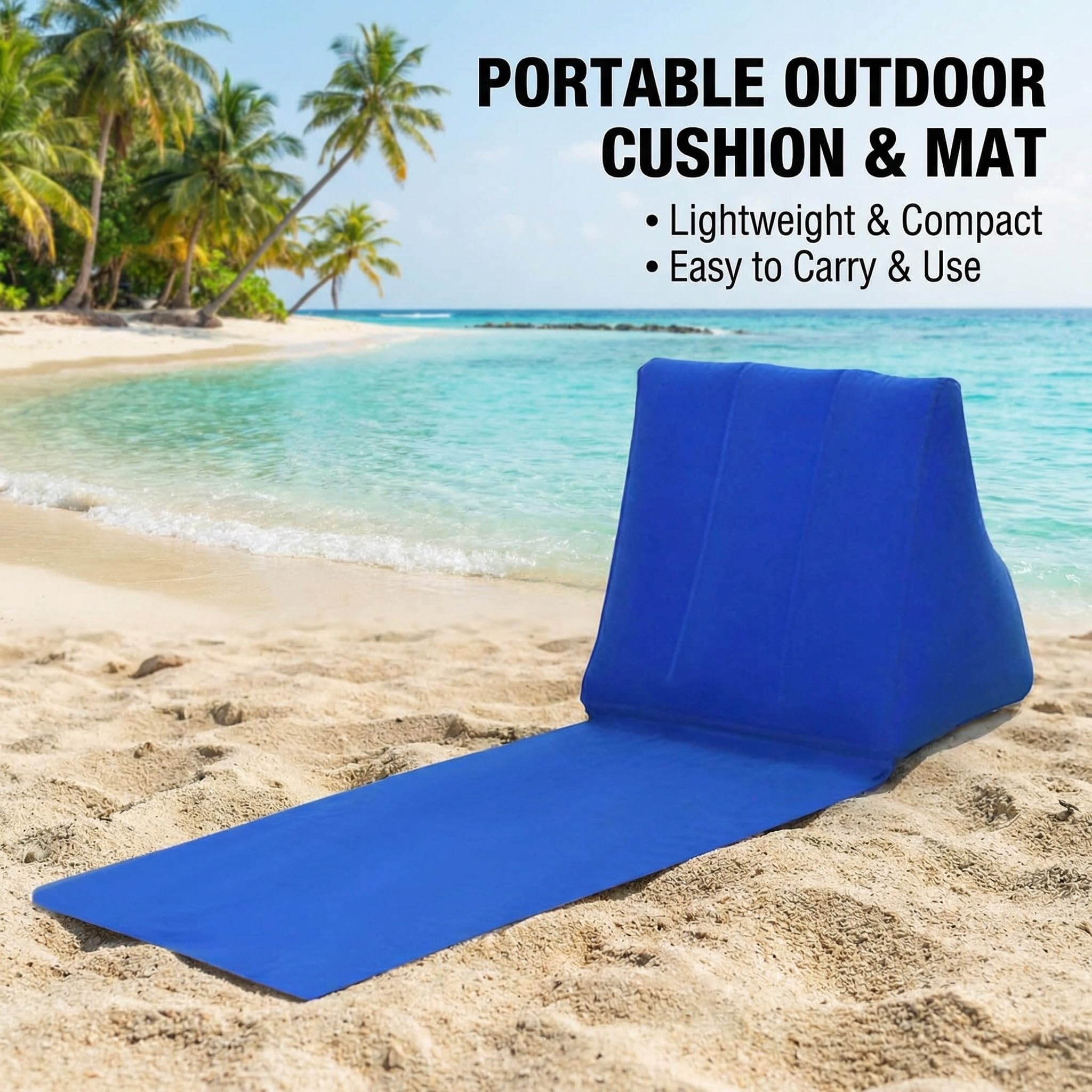 SOONHUA Cuscino gonfiabile per la schiena, portatile, reclinabile, a forma di cuneo, tappetino da spiaggia, pieghevole, impermeabile, per campeggio all'aperto (blu scuro)