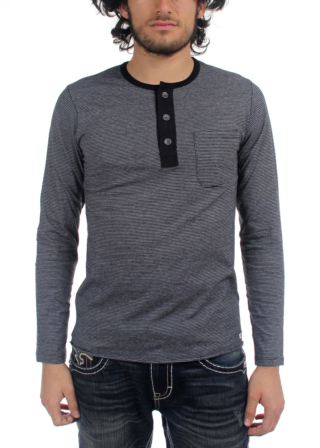 True Religion Men's Branded Pocket Henley in Black