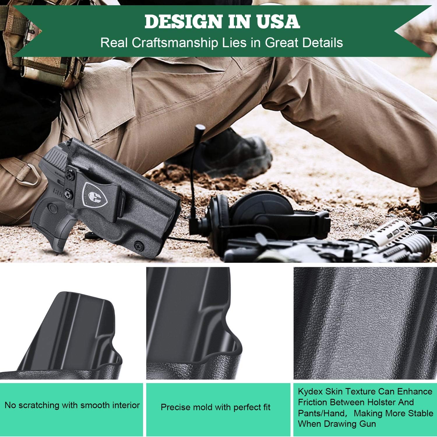 WARRIORLAND IWB Kydex Holster, Compatible with Ruger EC9S / LC9 / LC9S / LC380 - Inside Waistband Conceal Carry | Adj. Cant & Retention, Right-/Left-Hand & Optic Cut Optional