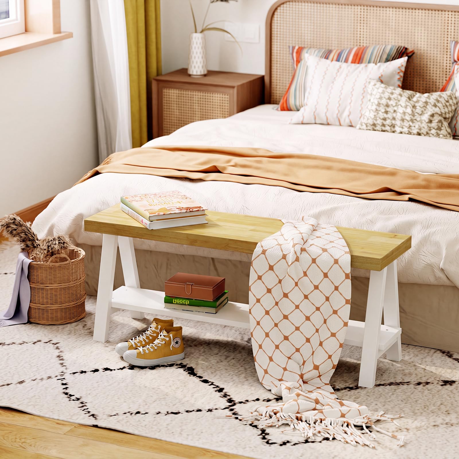 Banco De Madera Rústica De 110 Cm, Banco De Cama Con Espacio De Almacenamiento, Madera Maciza, Banco De Zapatos, Zona De Entrada, Banco De Comedor, Banco De Cocina, Banco De Balcón