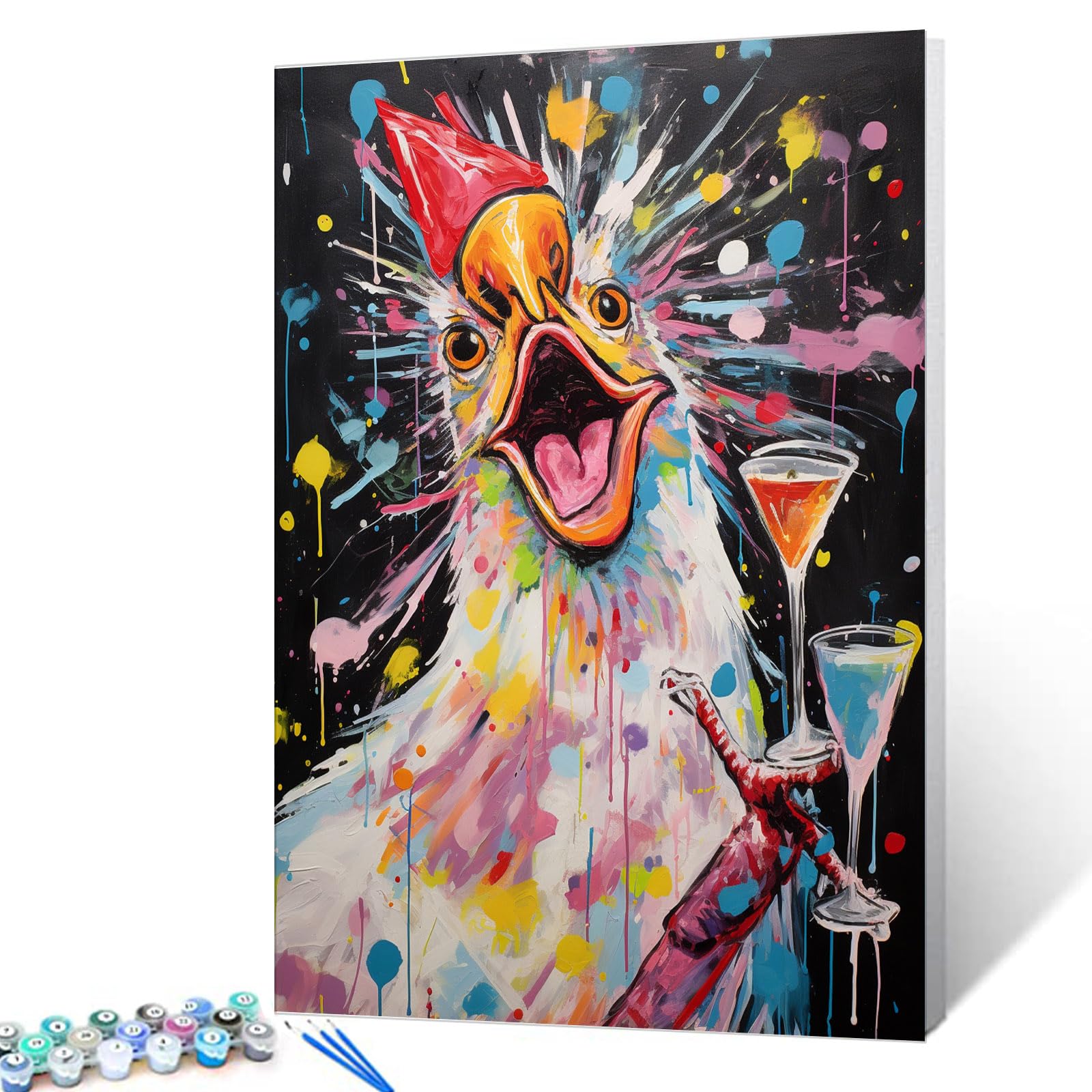 (2 pack)Tucocoo Chicken Colorful Paint by Numbers Kits 16x20 inch Canvas, DIY Digital Oil Painting for Adults with Brushes and Acrylic Pigment, Close-up Animal Goblet Picture for Home Decor (Without Frame)