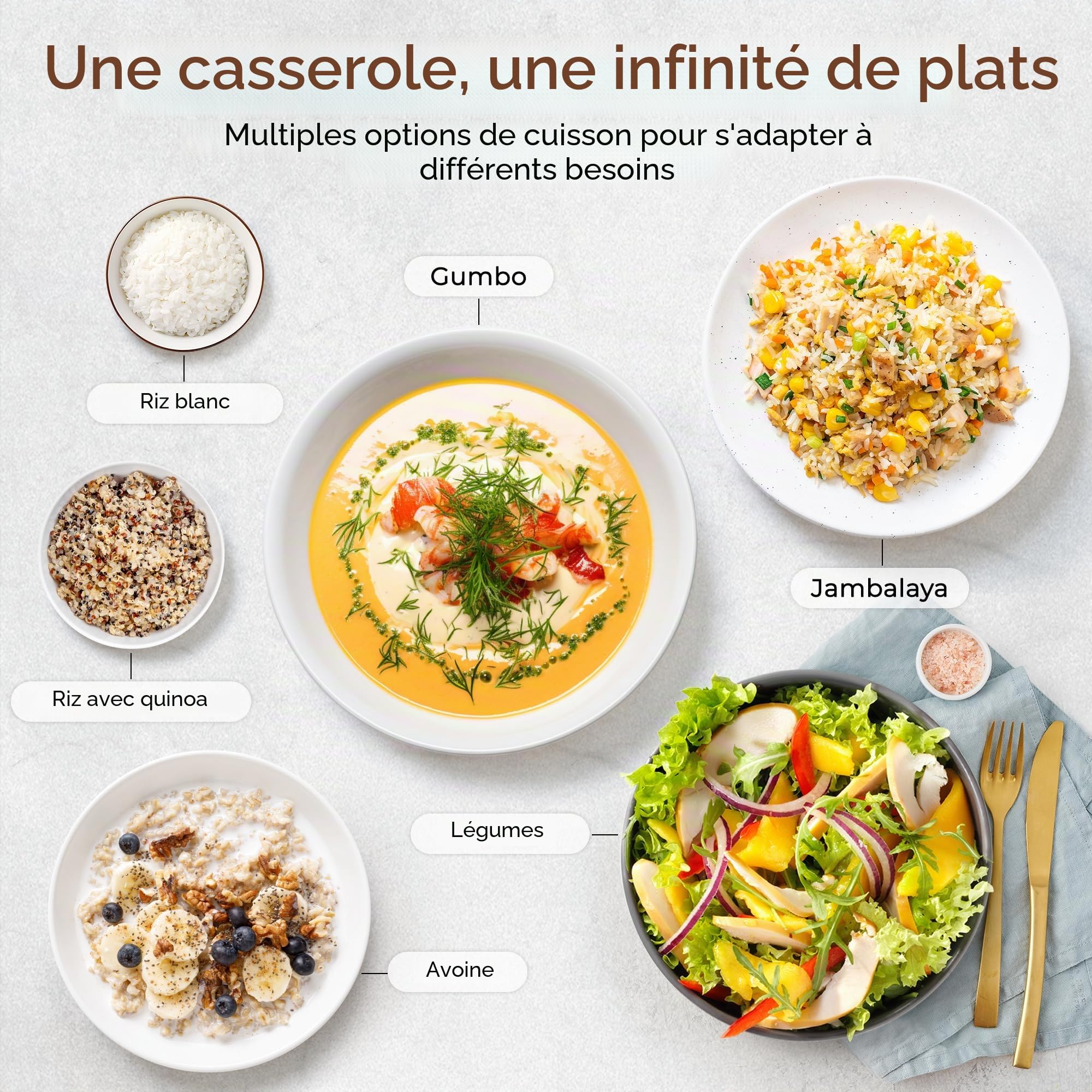 TOKIT Cuiseur à Riz 1,5L Mini Multifonctions pour 1-3 Personnes Marmite à Riz Intérieure Antiadhésive à Revêtement Céramique (Beige)