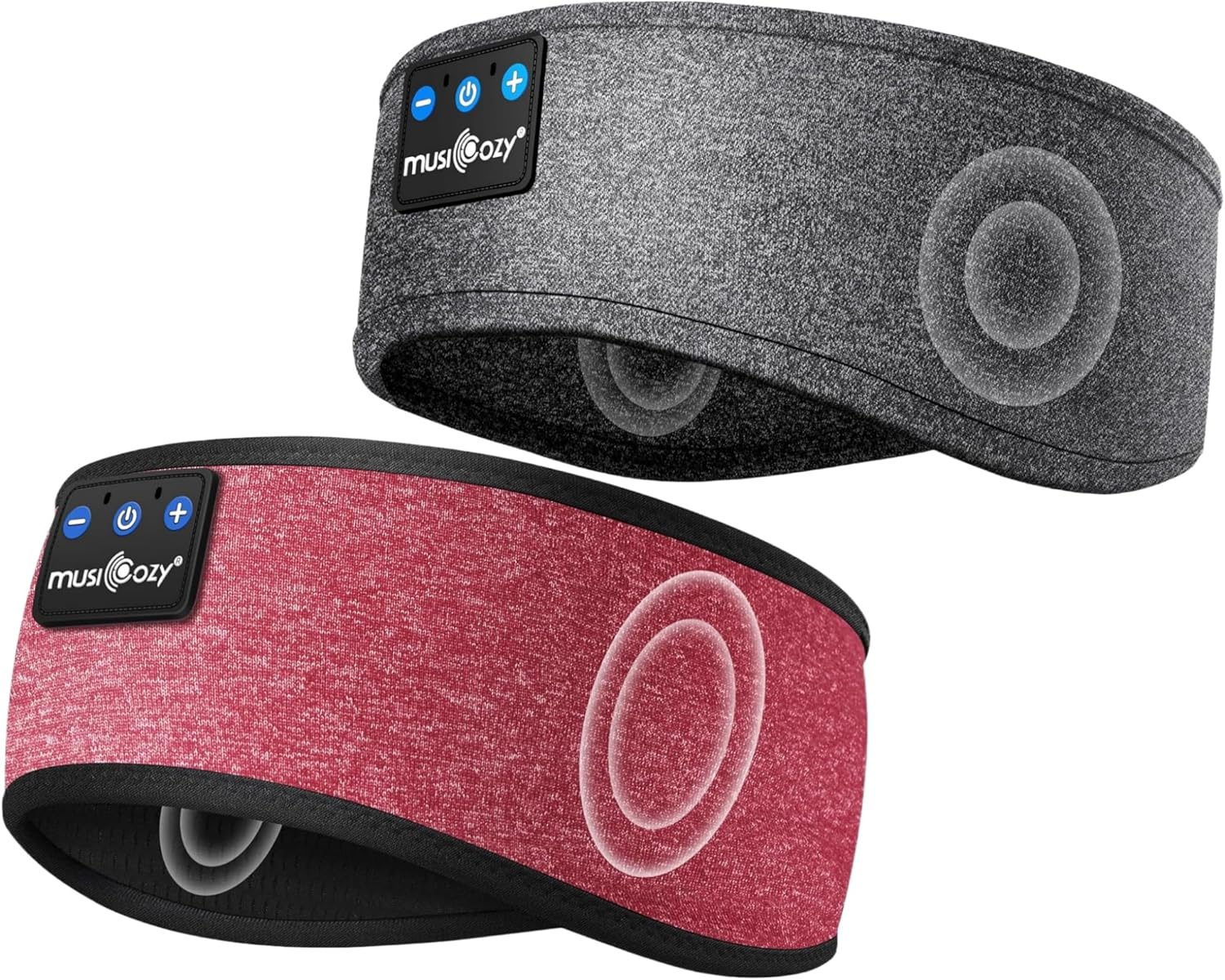 MUSICOZY Sleep Headphones Bluetooth Headband, Wireless Music Sleeping Headphones Sleep Mask Earbuds with Mic for Side Sleepers Workout Running Travel Yoga, Pack of 2