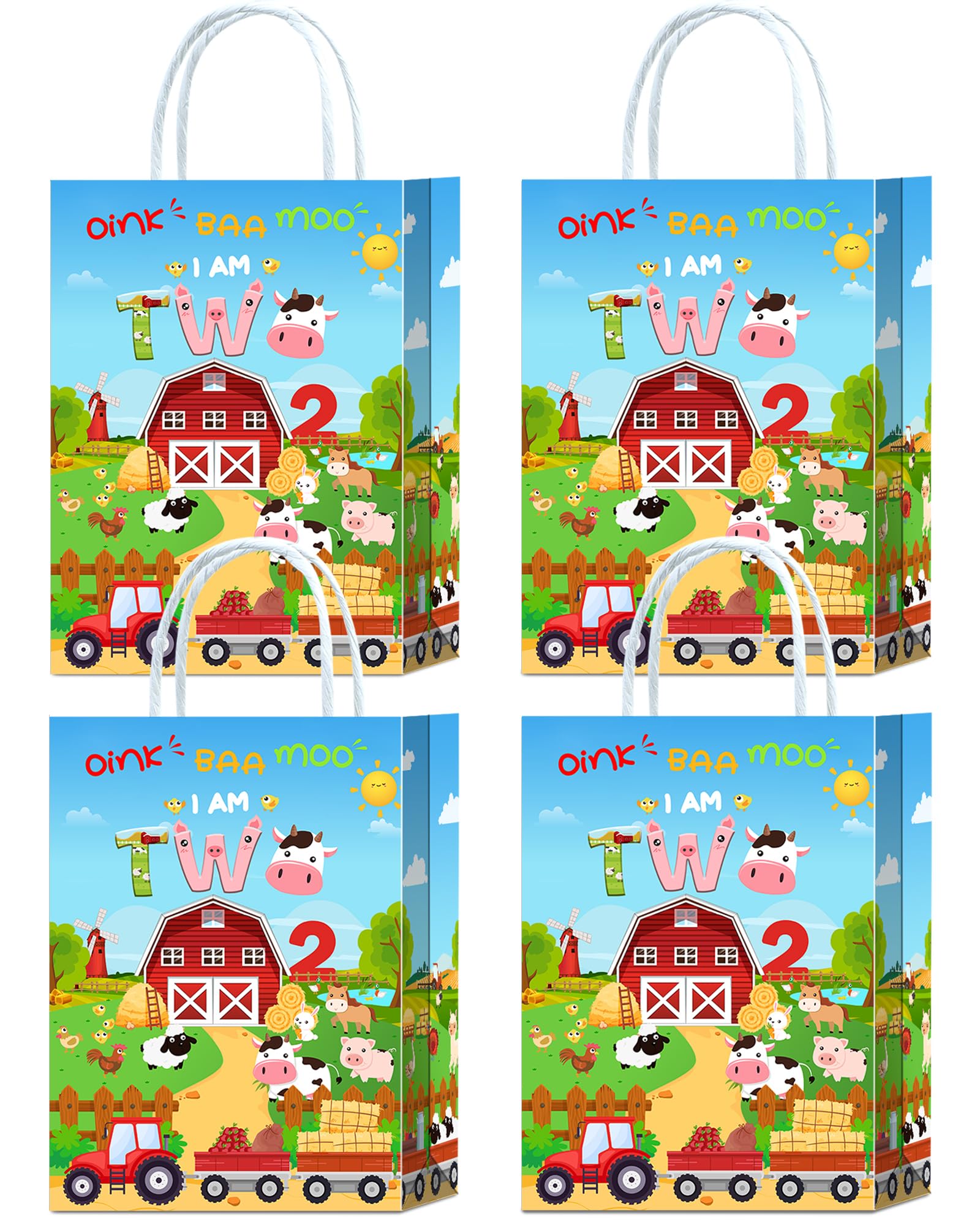 YanZonic 16 Pcs Farm Animal 2nd Birthday Goodie Bags - Farm Goodie Bags for Farm Animal 2nd Birthday Decorations, Barnyard Barn Theme 2nd Birthday