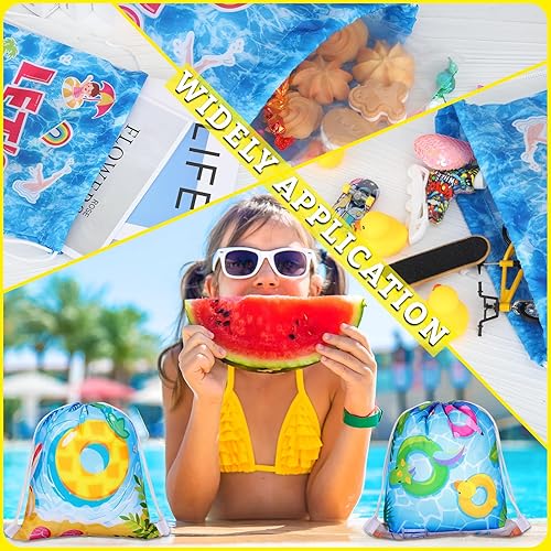Miniatura 6 de Panelee Bolsas con cordón para fiestas en la piscina, decoraciones de playa para niñas y niños, suministros de fiesta en la piscina (27 piezas)