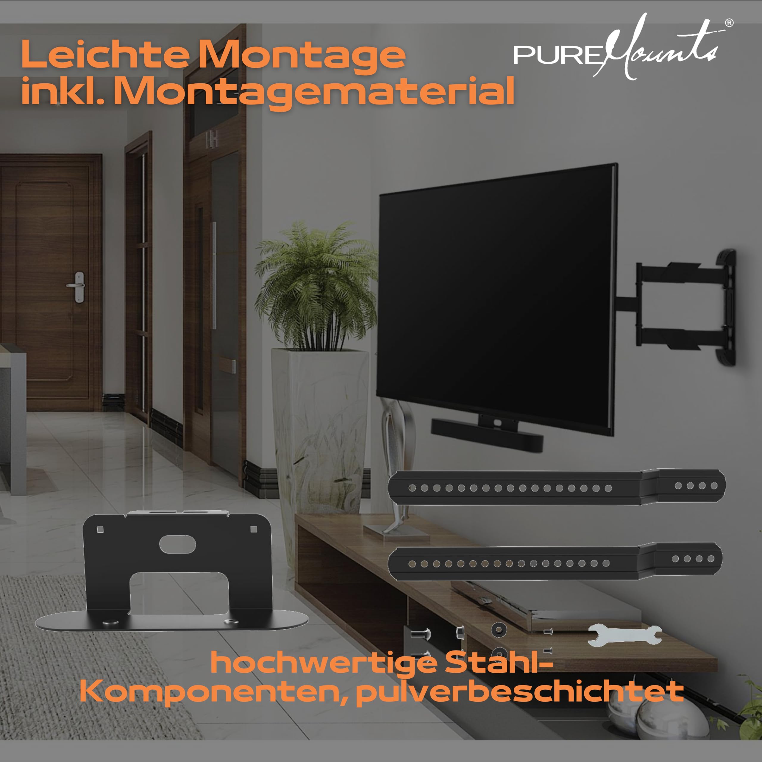 PureMounts PM-SOM-080 pour montage direct sur téléviseur compatible avec SONOS BEAM Barre de son, charge utile: 5 kg, noir
