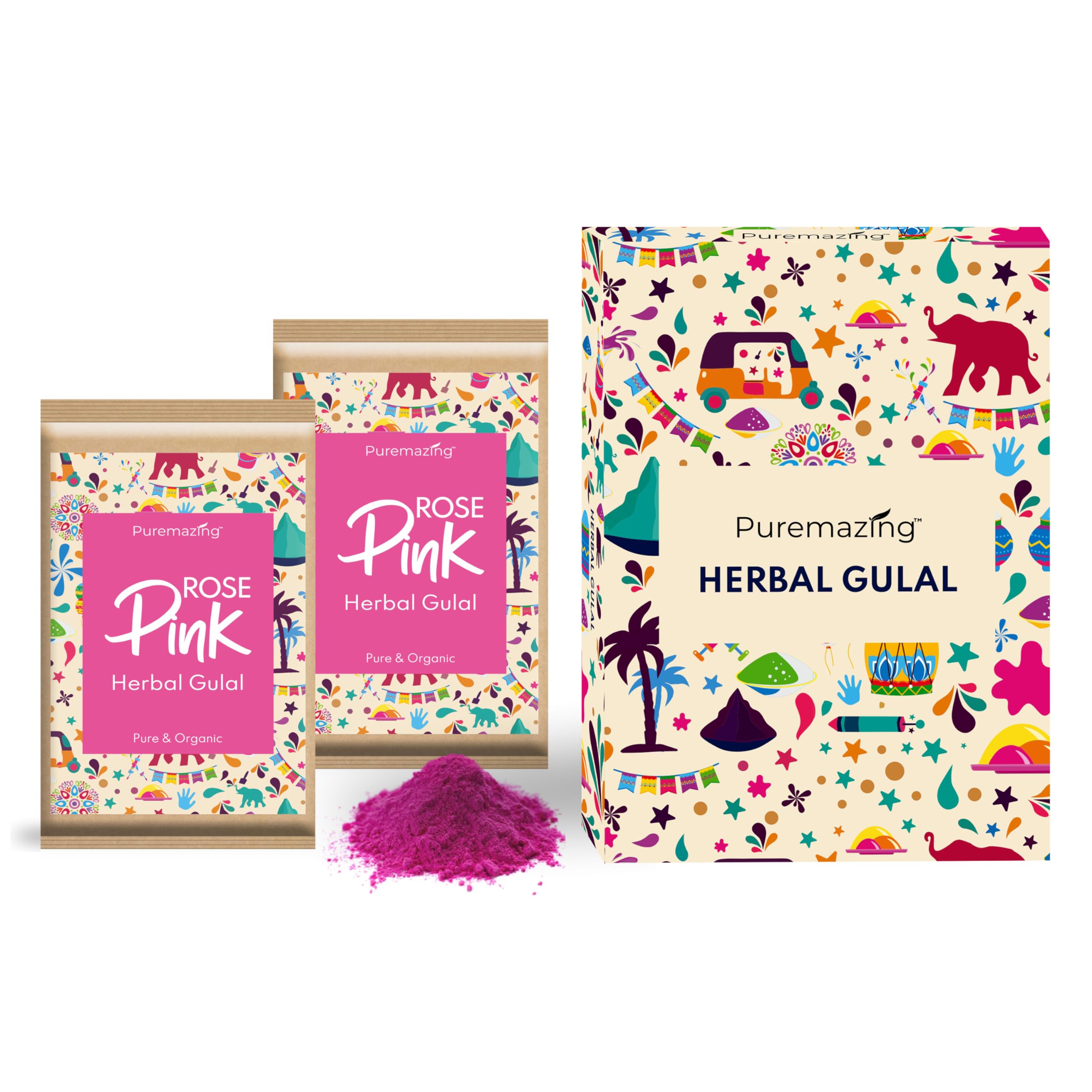 Puremazing by Imvelo Pure Natural Herbal Gulal Holi Colour - Skin Friendly Organic Scented Easy Removal Holi Colours Gulal - Non Toxic Herbal Gulal Rang Holi Colors, Pack of 2, 80 Grams, Multi