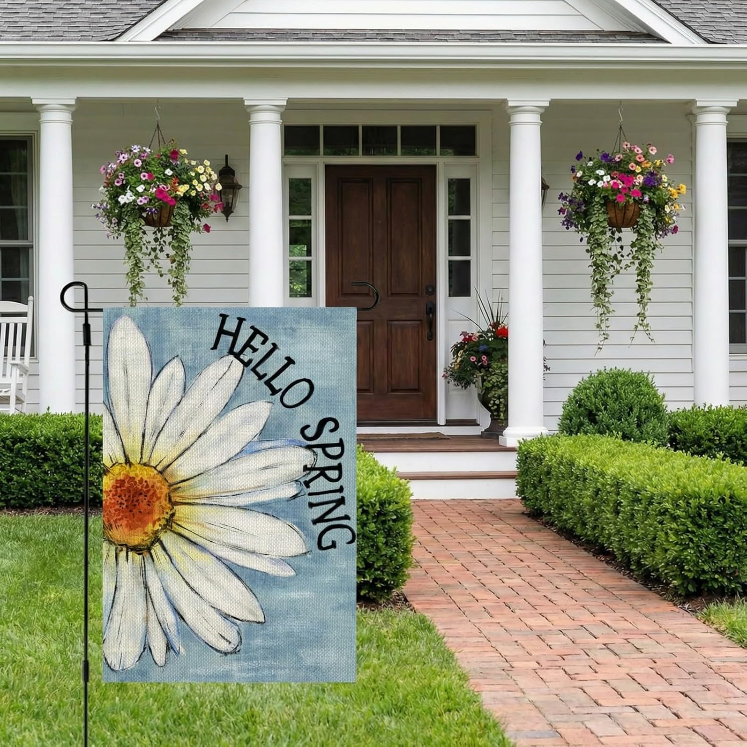 CROWNED BEAUTY Spring Garden Flag Floral Daisy Double Sided 12x18 Inches Small Burlap Welcome Holiday Seasonal Yard Decoration for Outside Porch Blue CF814-12 - Image 3