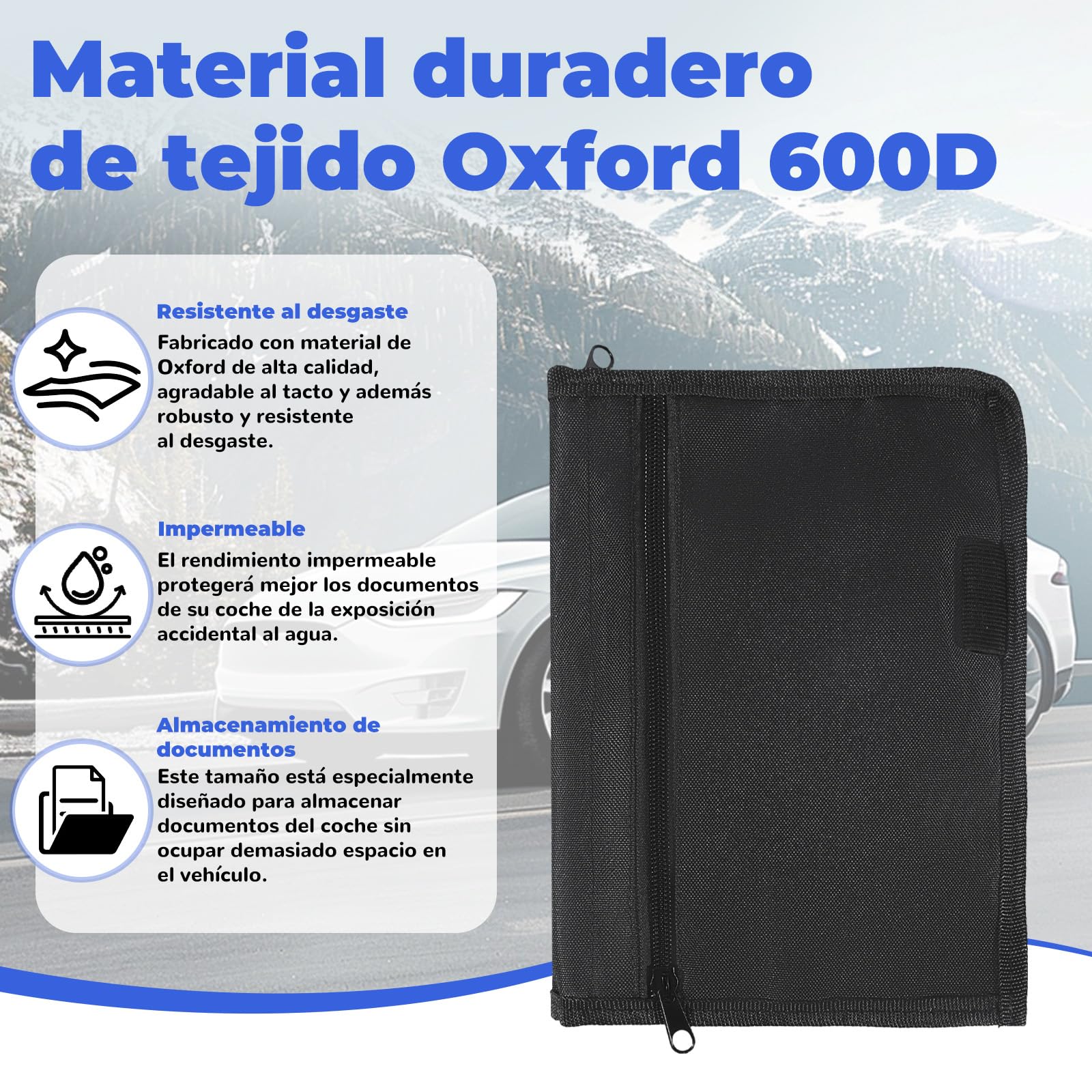 Carpeta Documentación Coche – Porta Documentos Coche,Carpeta de Organizador de Guantera, Negra, Formato (24x17,5 cm) para Documentos del Vehículo, Facturas y Tickets