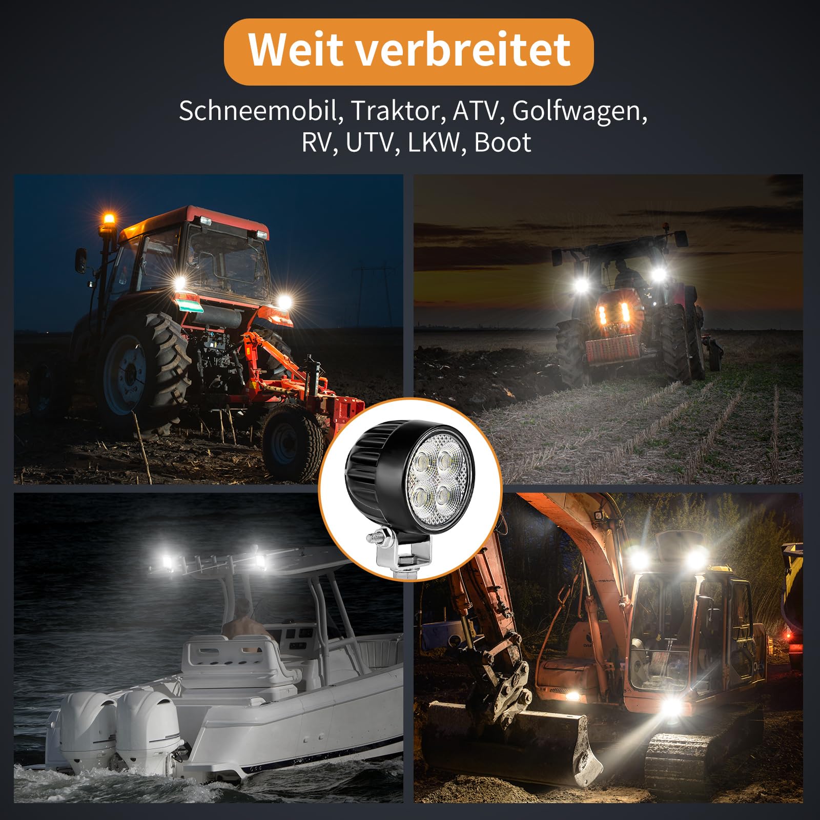 LED Arbeitsscheinwerfer 12v 24v,1600 Lumen Nahfeldausleuchtung, LED Scheinwerfer 12 volt Traktor ATV LKW, Zusatzscheinwerfer Auto,15W 4er Packung