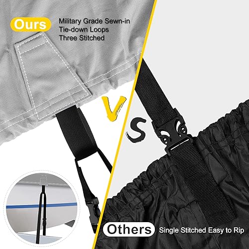 Miniatura 3 de Mionovity Funda impermeable 600D para lancha con cubierta de motor de 17 a 19 pies, se adapta a lanchas bajas, lanchas de casco V, lanchas de 17 a