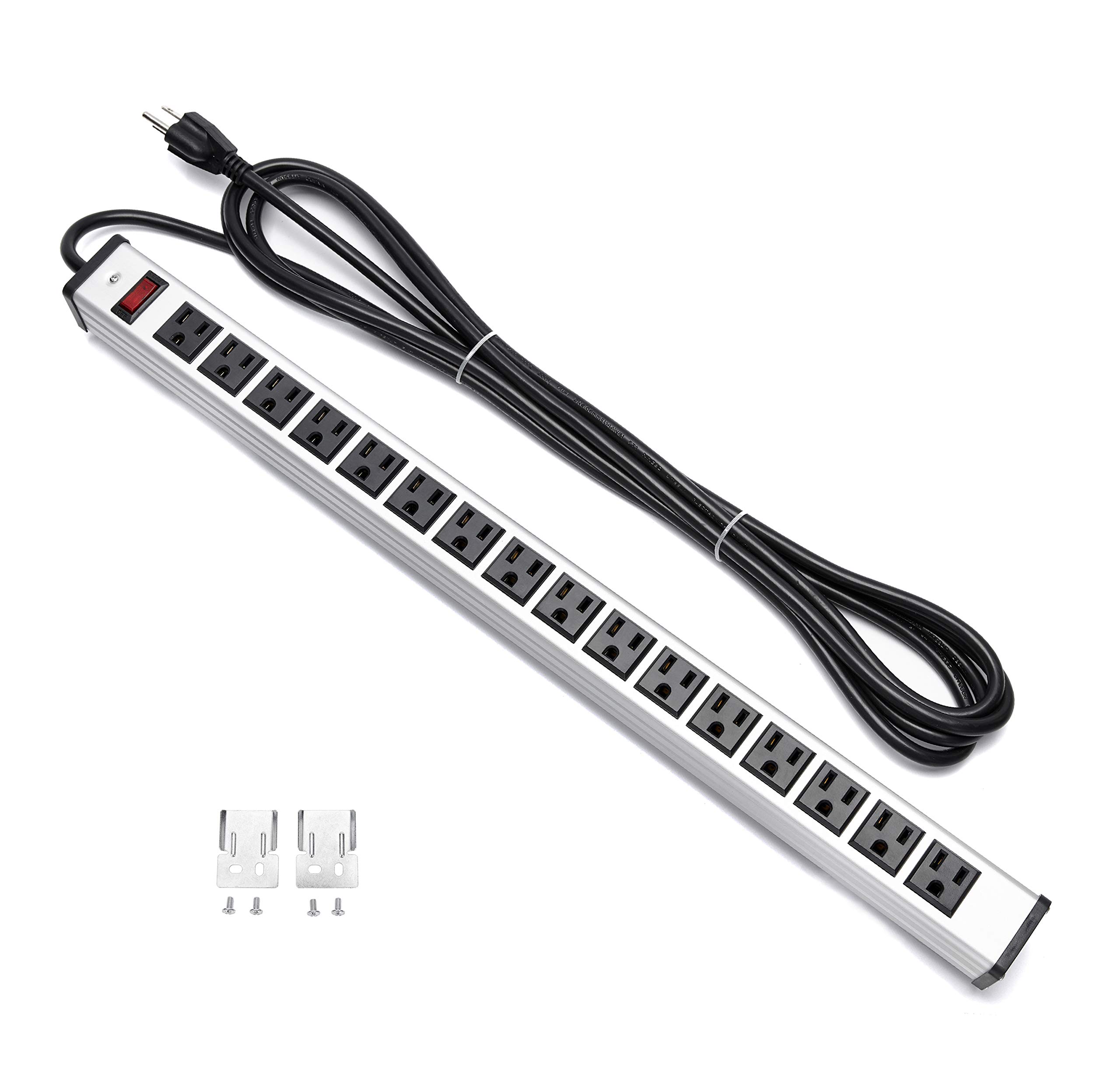Long Surge Protector Power Strip,16 Outlet Heavy Duty Power Strip Metal Power Bar,10 FT Long Extension Cord with Circuit Breaker for Garage,Workshop,Industrial(125V/1875W, ETL Listed)