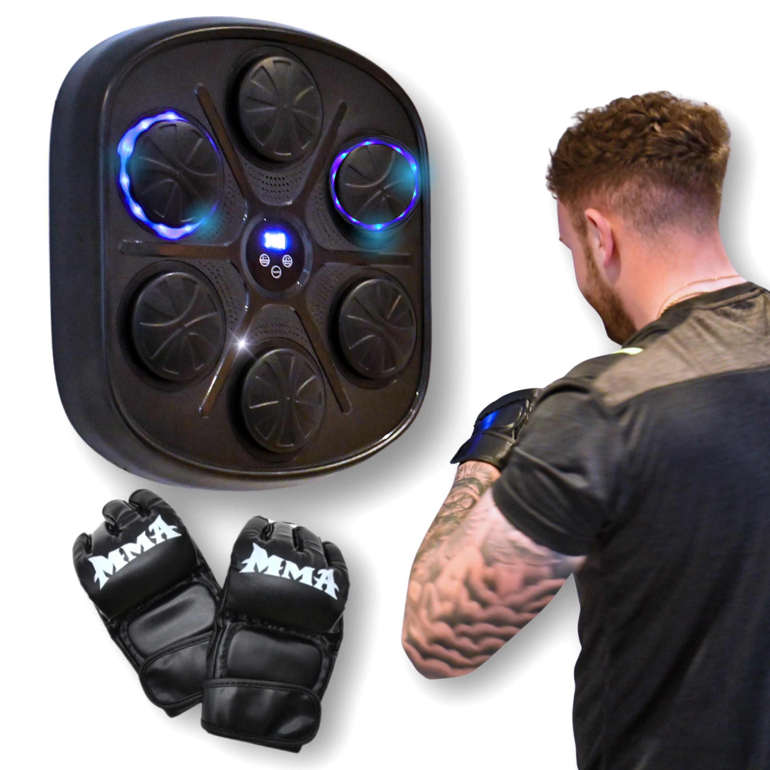 Urban Fight Bluetooth Boxing Machine, Led Target Lights, 9 Speed Levels, Rechargeable Home Fitness and Training Music Wall Mounted Target with Boxing Mitts, Black