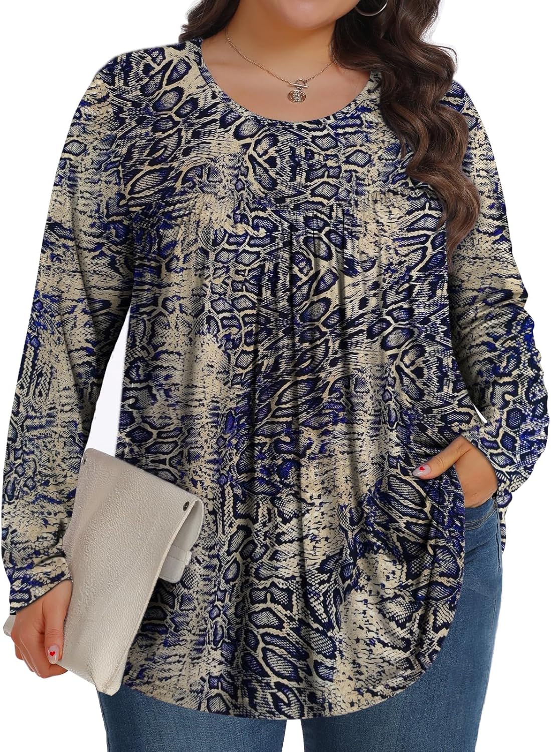 Plus Size Tops for Women Fall Long Sleeve Shirts Crew Neck Casual Loose Tunic Blouse 1X-5X