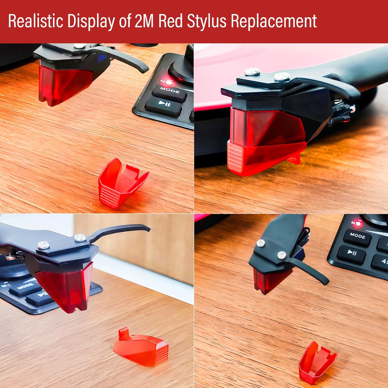 2M Red Turntables Elliptical Diamond Stylus Replacement for Ortofon 2M Series Stylus, Universally Compatible With Ortofon 2M PnP MkII Turntable Cartridge with Stylus Guard Cover