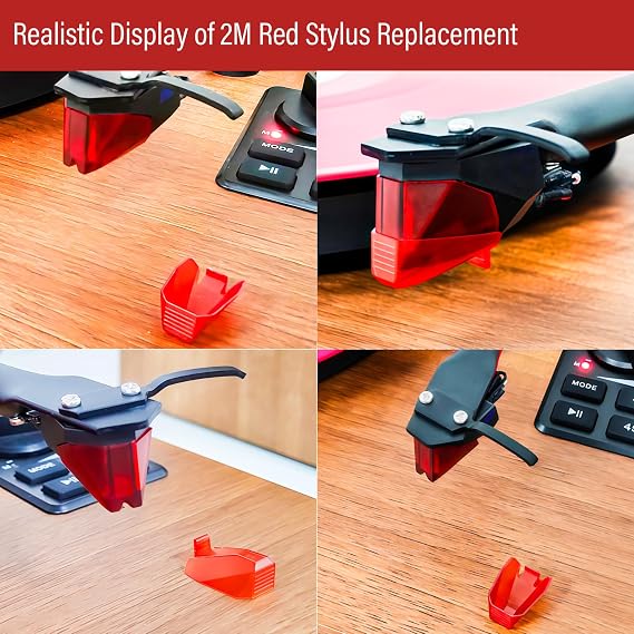 2M Red Turntables Elliptical Diamond Stylus Replacement for Ortofon 2M Series Stylus, Universally Compatible With Ortofon 2M PnP MkII Turntable Cartridge with Stylus Guard Cover