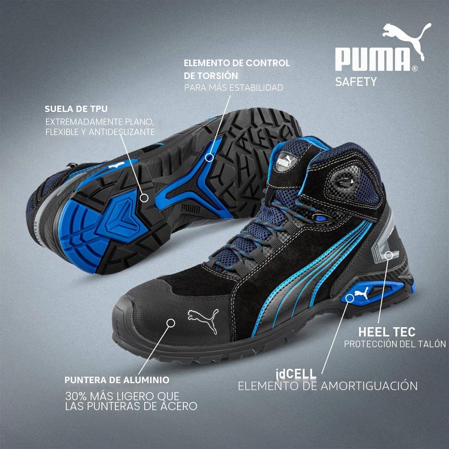 Puma Safety Rio - Zapatos de Trabajo para Hombre, Color Negro, S3 SRC, Puntera de Aluminio, antipinchazos, Antideslizantes, para Hombre, Black, 10