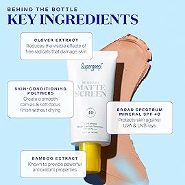 Supergoop! Mineral Mattescreen (SPF 40) - 20 mL - Mineral, Oil-Free Broad Spectrum Sunscreen - Smooths Skins Appearance, Minimizes Pores & Controls Shine - Water & Sweat Resistant