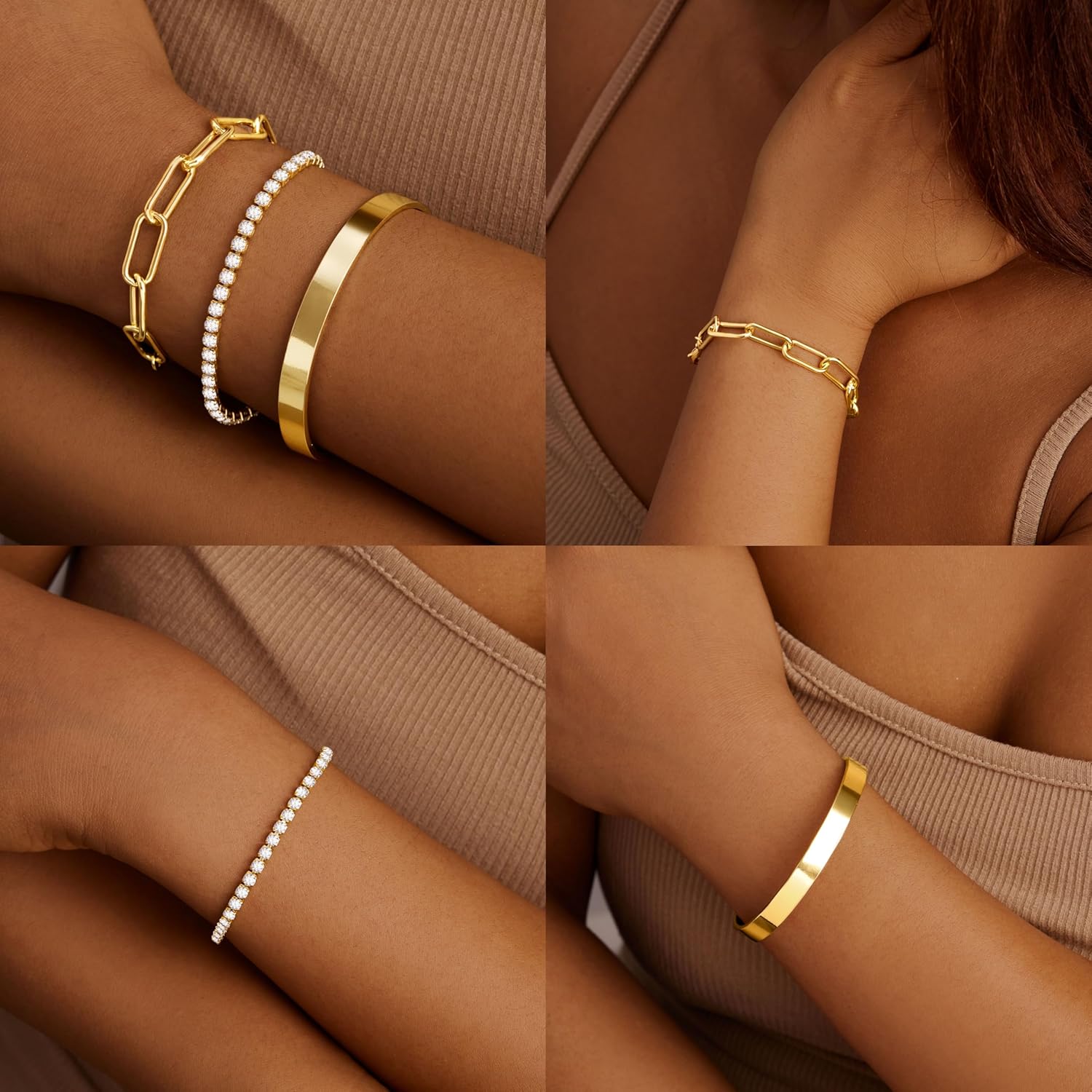 Gold Bracelets for Women Non Tarnish Dainty 14K Gold Plated Bangle Cuff Bracelets Stack for Women,Waterproof Stackable Bracelet Gold Jewelry Trendy Gifts Adjustable - Image 4