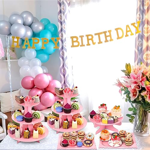 Miniatura 7 de Zopeal Juego de 7 soportes para tartas de cartón de 3 niveles, 1 nivel, bandeja redonda rectangular para servir, platos reutilizables, soportes para