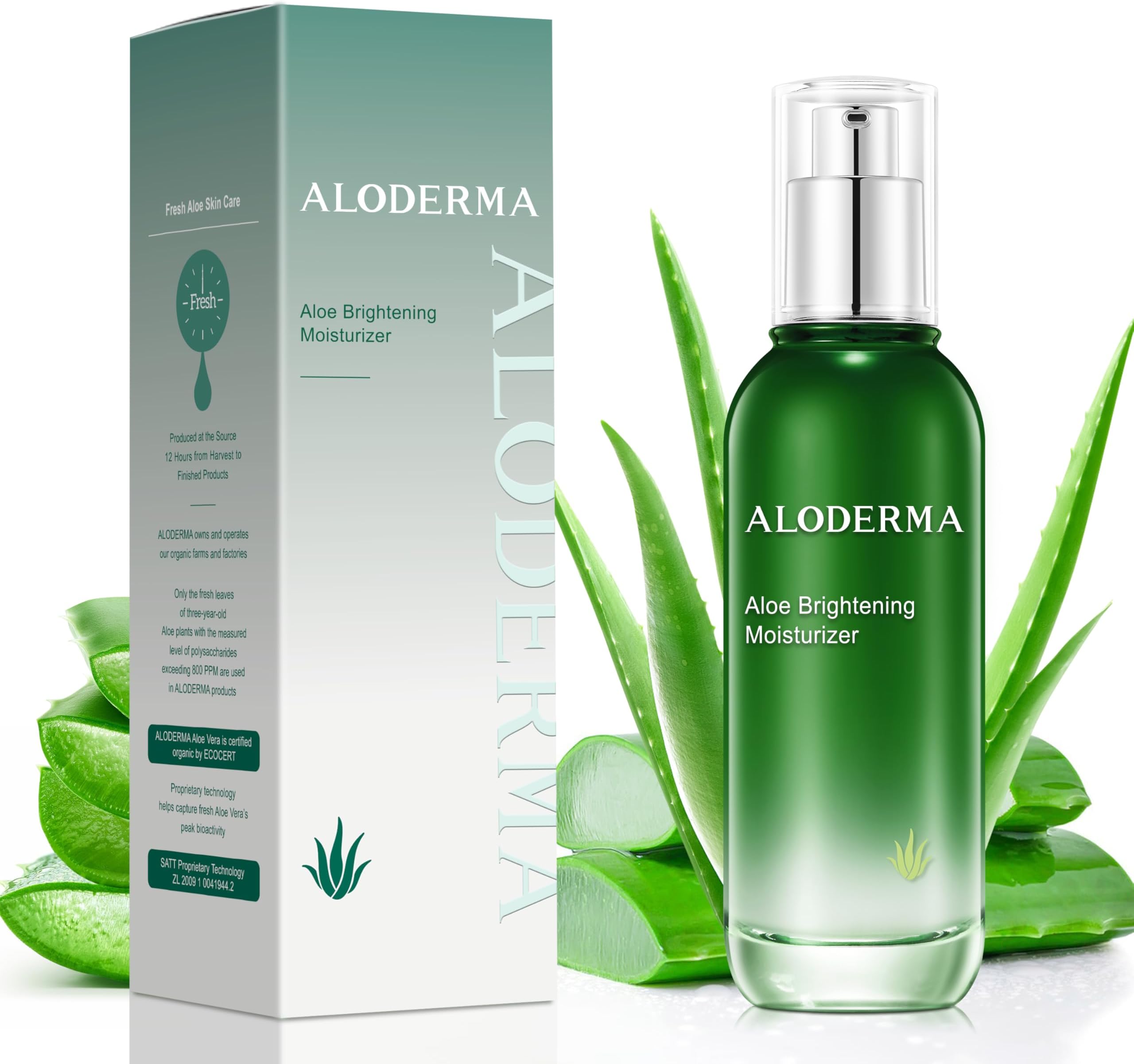 Aloderma Brightening Face Moisturizer with 75% Organic Aloe Vera - Natural Aloe Facial Lotion to Nourish & Restore Radiance for Tired, Dull Skin, Revitalizing Lotion with Niacinamide, Squalane, 3.5oz