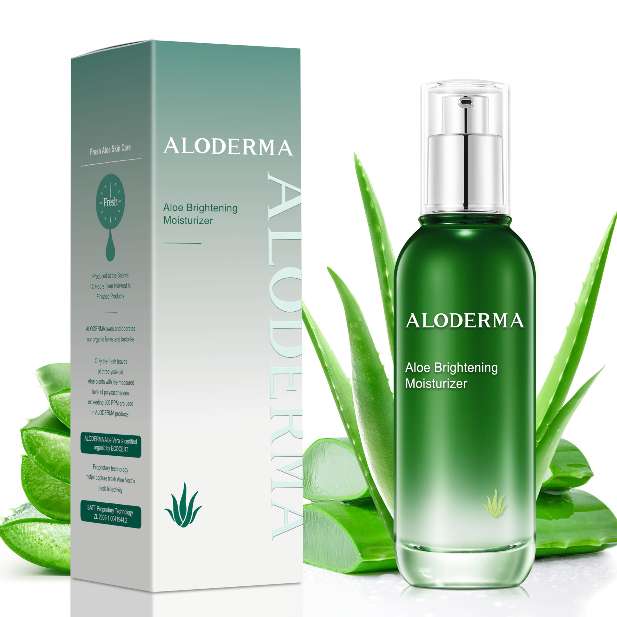 Aloderma Brightening Face Moisturizer with 75% Organic Aloe Vera - Natural Aloe Facial Lotion to Nourish & Restore Radiance for Tired, Dull Skin,