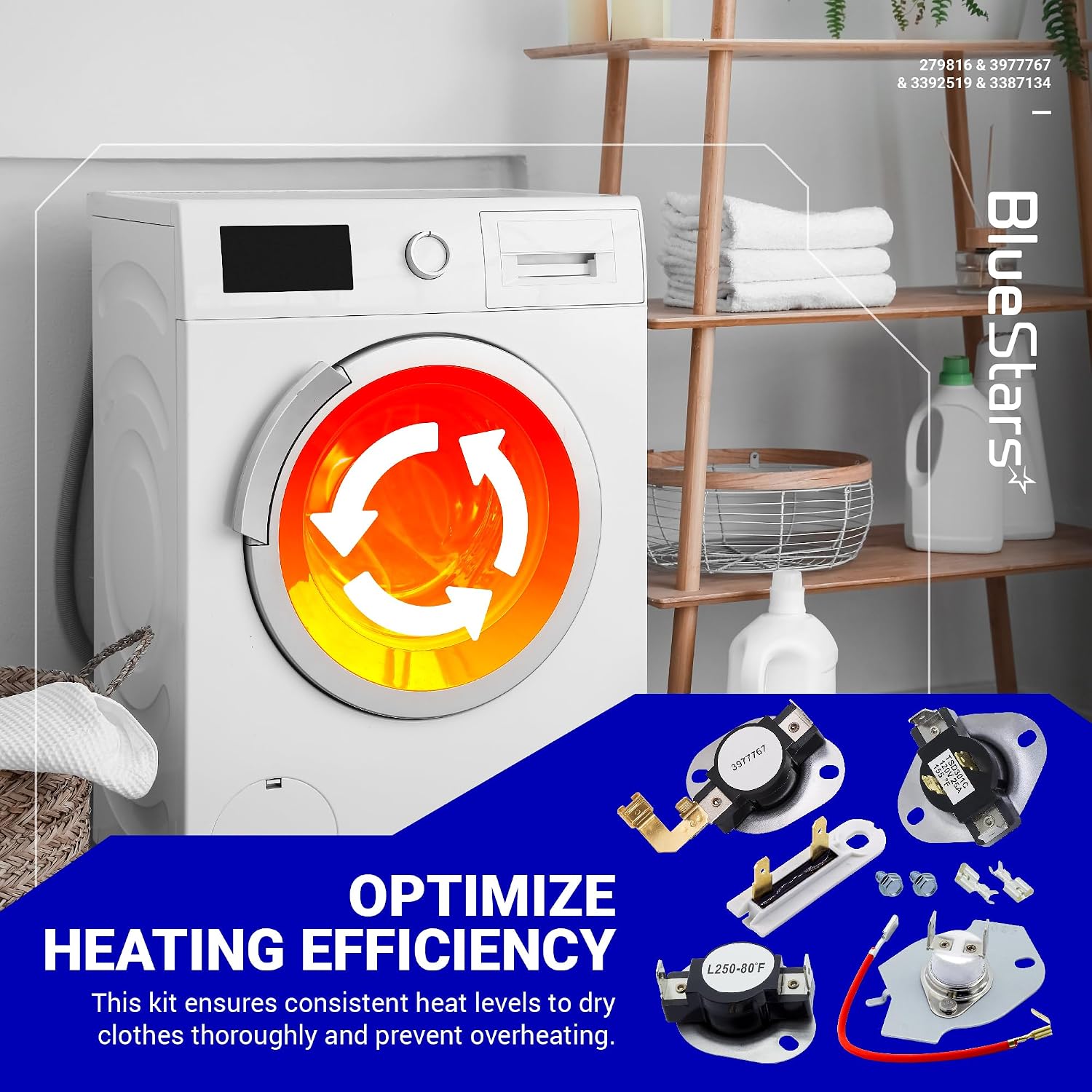 BlueStars Upgraded 279816 3977767 3392519 3387134 Dryer Repair Kit - Compatible with Whirlpool Dryers - Replaces 3399693 WP3977767VP PS345113 AP6008325 WP3977393 3399848