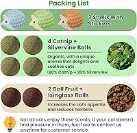 Vista 2 de 6 Pcs Catnip Ball Toys with Rubbing Shell, Lickable Roller Catnip Toys for Cats Chew, Edible and Refillable Kitten Toys, Teeth Cleaning Dental