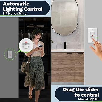 TOPGREENER Occupancy/Vacancy PIR Motion Sensor Light Switch, White, 1 Pack