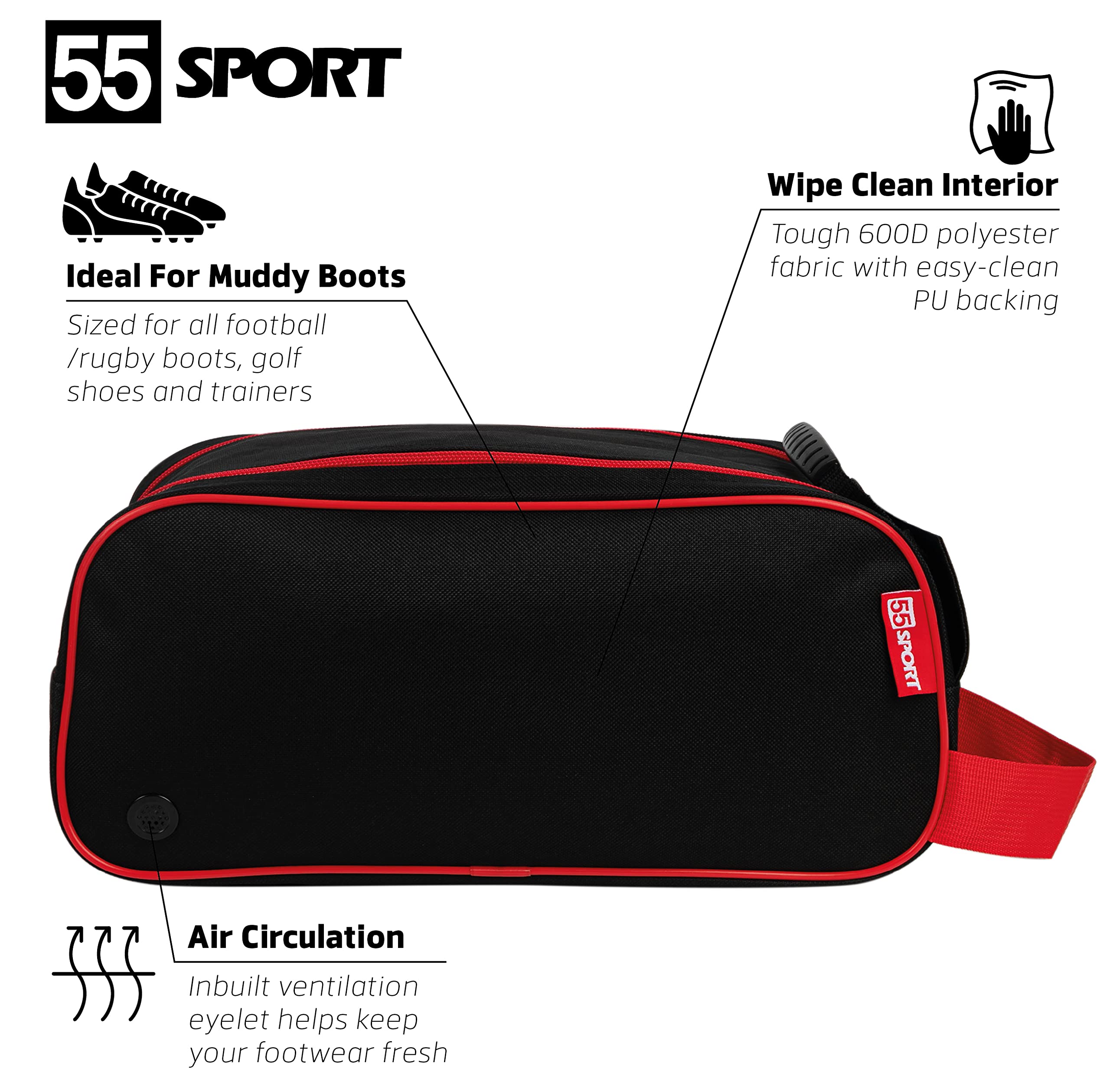 55 Sport Classic Football Boot and Shoe Bag - Black & Red - Image 2