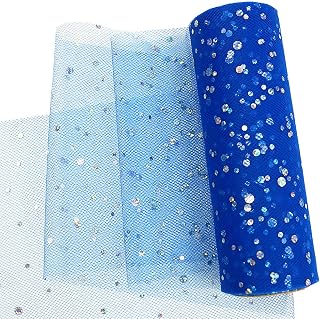 Laser Sequin Glitter Tulle Rolls 6 inch x 10 Yards (30 feet) for Table Runner Chair Sash Bow Pet Tutu Skirt Sewing Crafting Fabric Wedding Unicorn Halloween Party Gift Ribbon (Royal Blue)