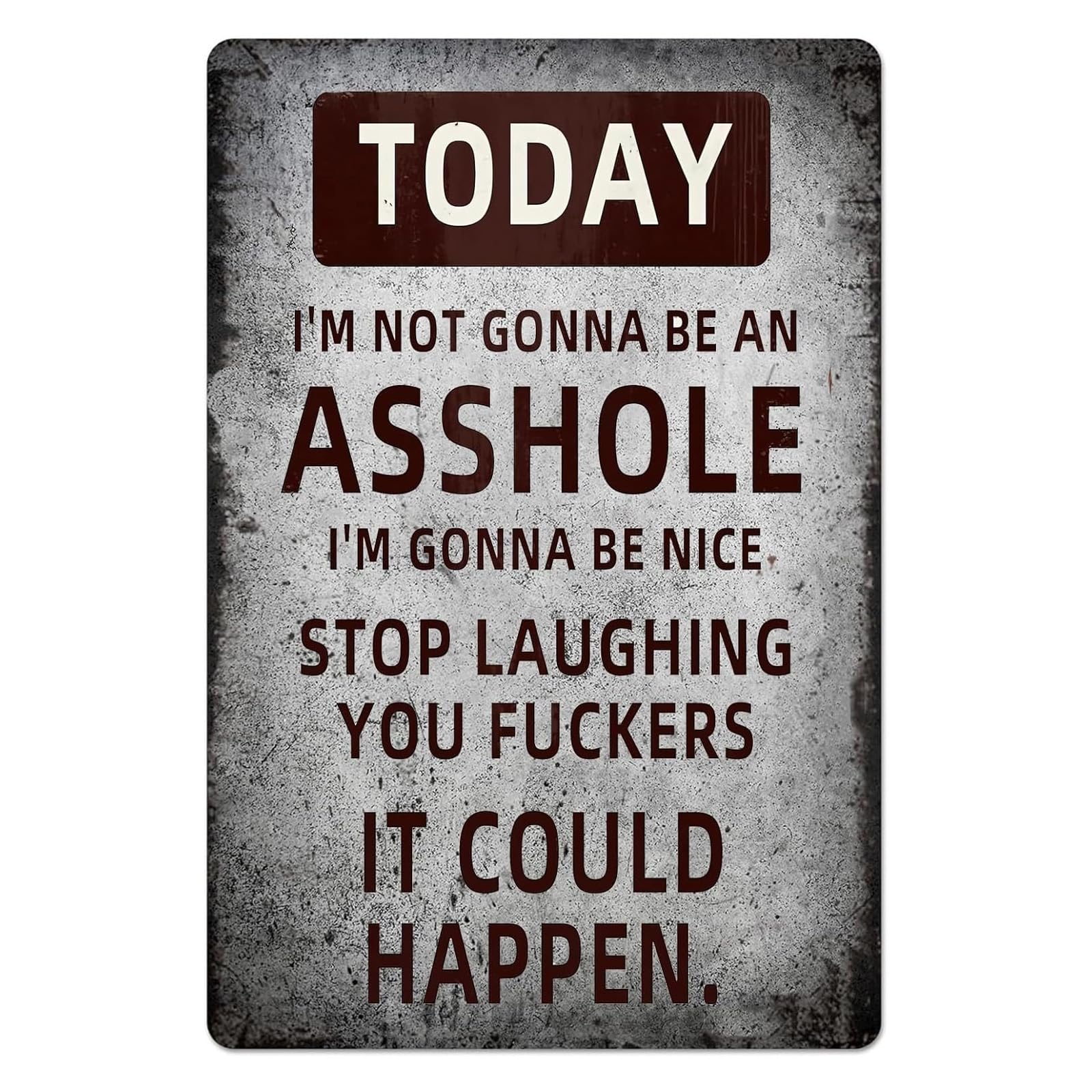 Vintage Metal Tin Sign, Today I'm Not Gonna Be An Asshole Funny Decor, 8x12 Inch