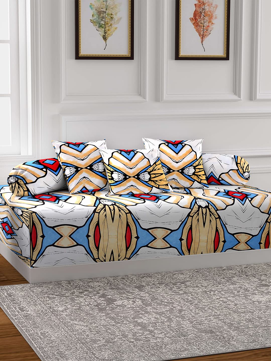Arrabi Graphic TC Polycotton Diwan Set (Set of 6) | ARDS-1025-Multi-image-47