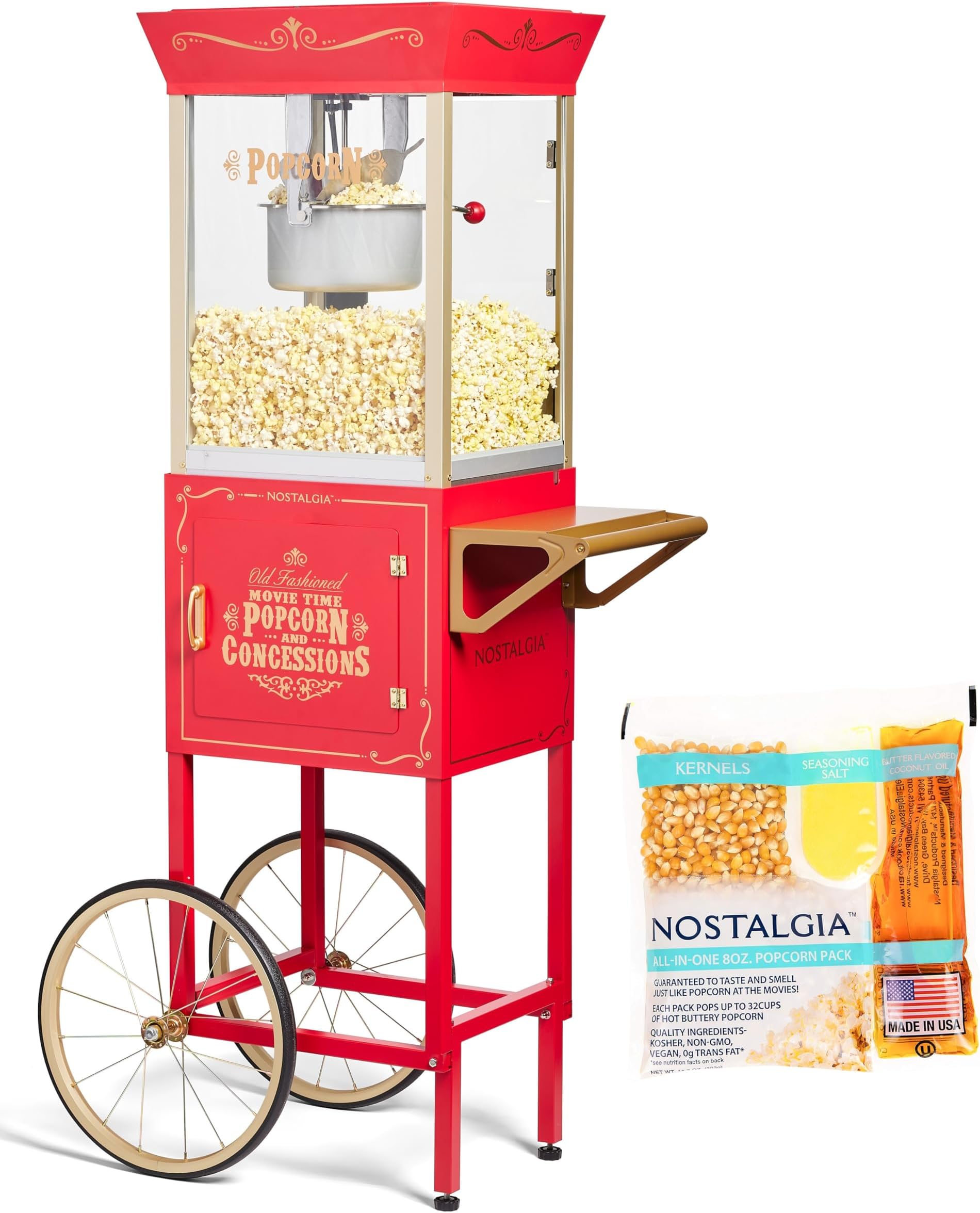 Nostalgia Red Professional Popcorn Maker Machine - 8 Oz Kettle Makes Up to 32 Cups - Includes 24 8-Ounce Popcorn All-In-One Packs