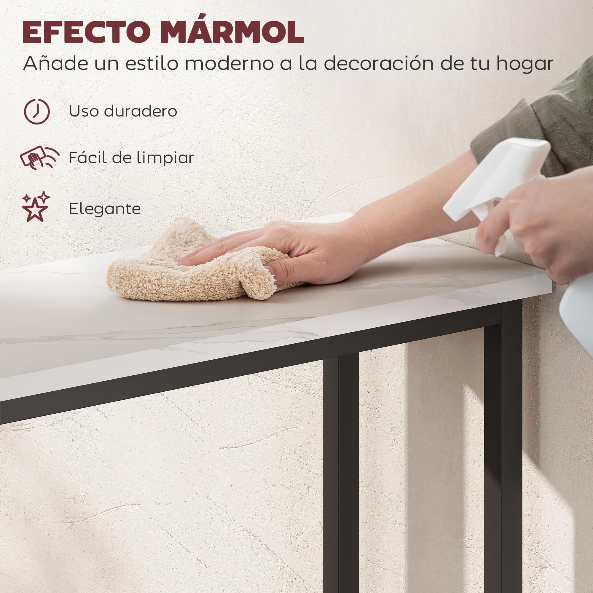 HOMCOM Mesa Consola Moderna Consola Recibidor Estrecha con Superficie con Efecto Mármol y Marco de Metal para Entrada Sala de Estar 75x24x76 cm Blanco y Negro