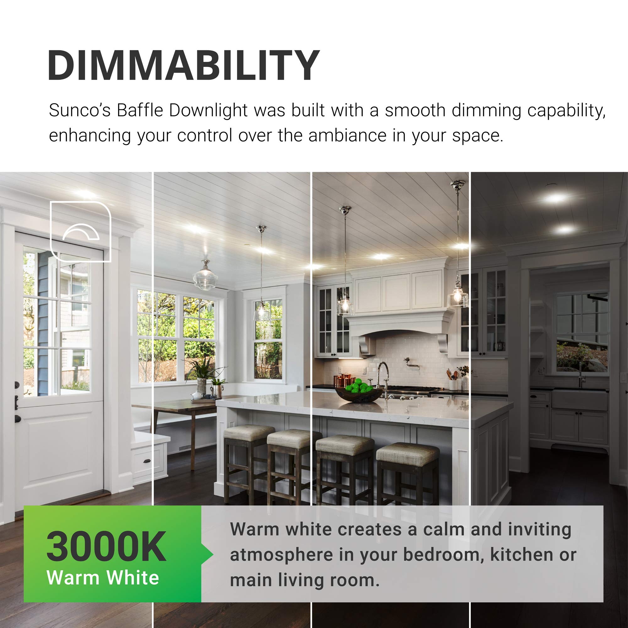 Sunco Lighting 12 Pack 5/6 Inch LED Can Lights Retrofit Recessed Lighting, Baffle Trim, Dimmable, 3000K Warm White, 13W=75W, 1050 LM, Damp Rated, Replacement Conversion Kit, UL Energy Star