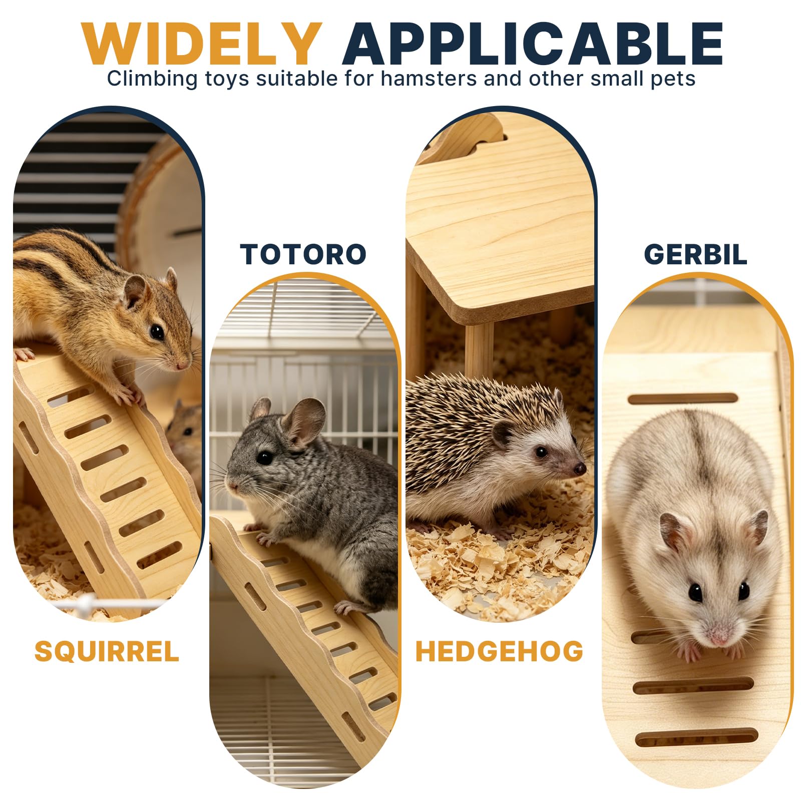 Plateforme en Bois pour Hamster avec Échelle d'escalade et Tunnel, Set Plateforme pour Petit Animal de Compagnie, Hamster Russe Doré Syrien Nain, Jouet à Mâcher Accessoire Cage