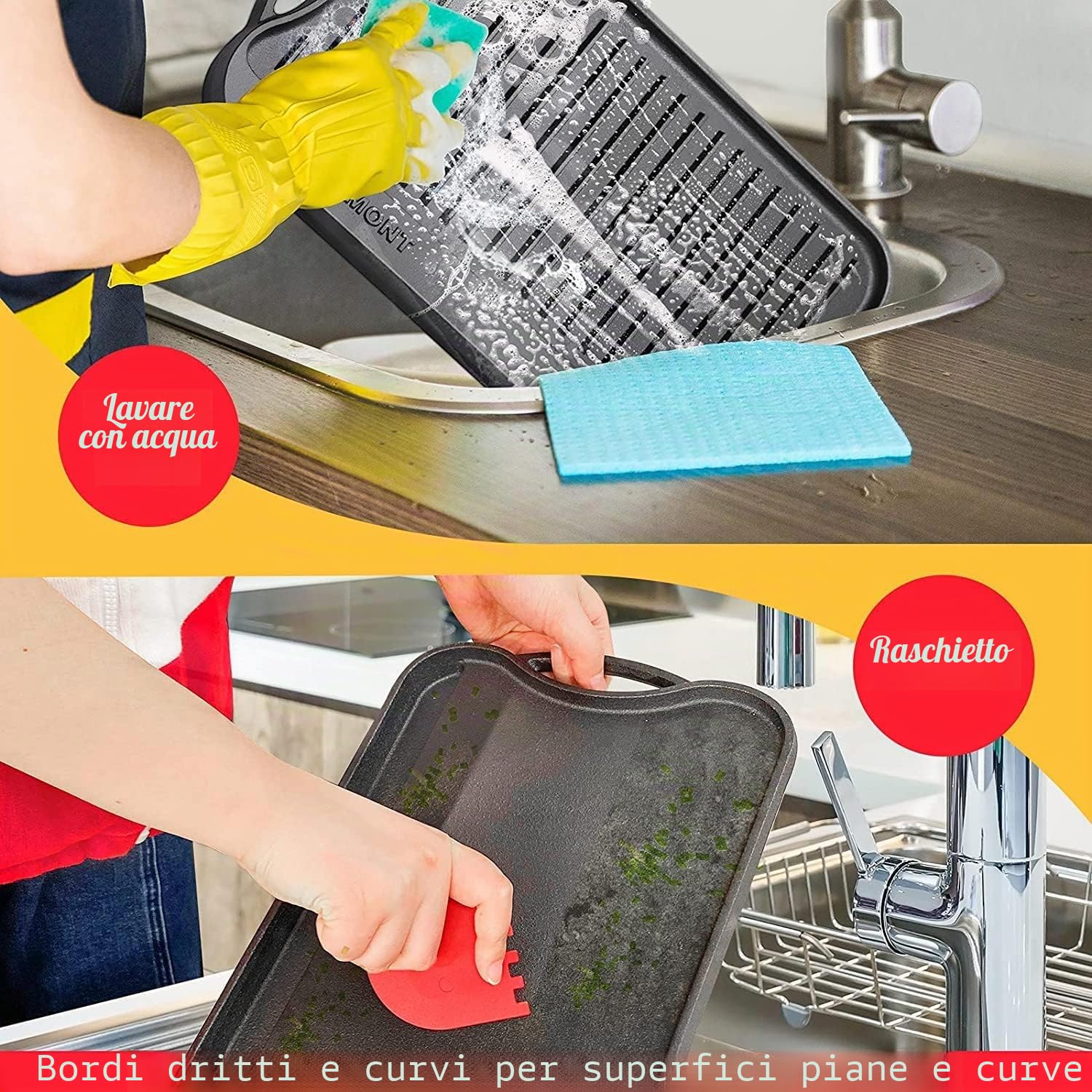 OVERMONT Bistecchiera reversibile in ghisa pre-stagionata, con manici, per piano cottura a gas, forno a fuoco aperto, 43,18 x 24,89 cm, un vassoio, raschietti inclusi