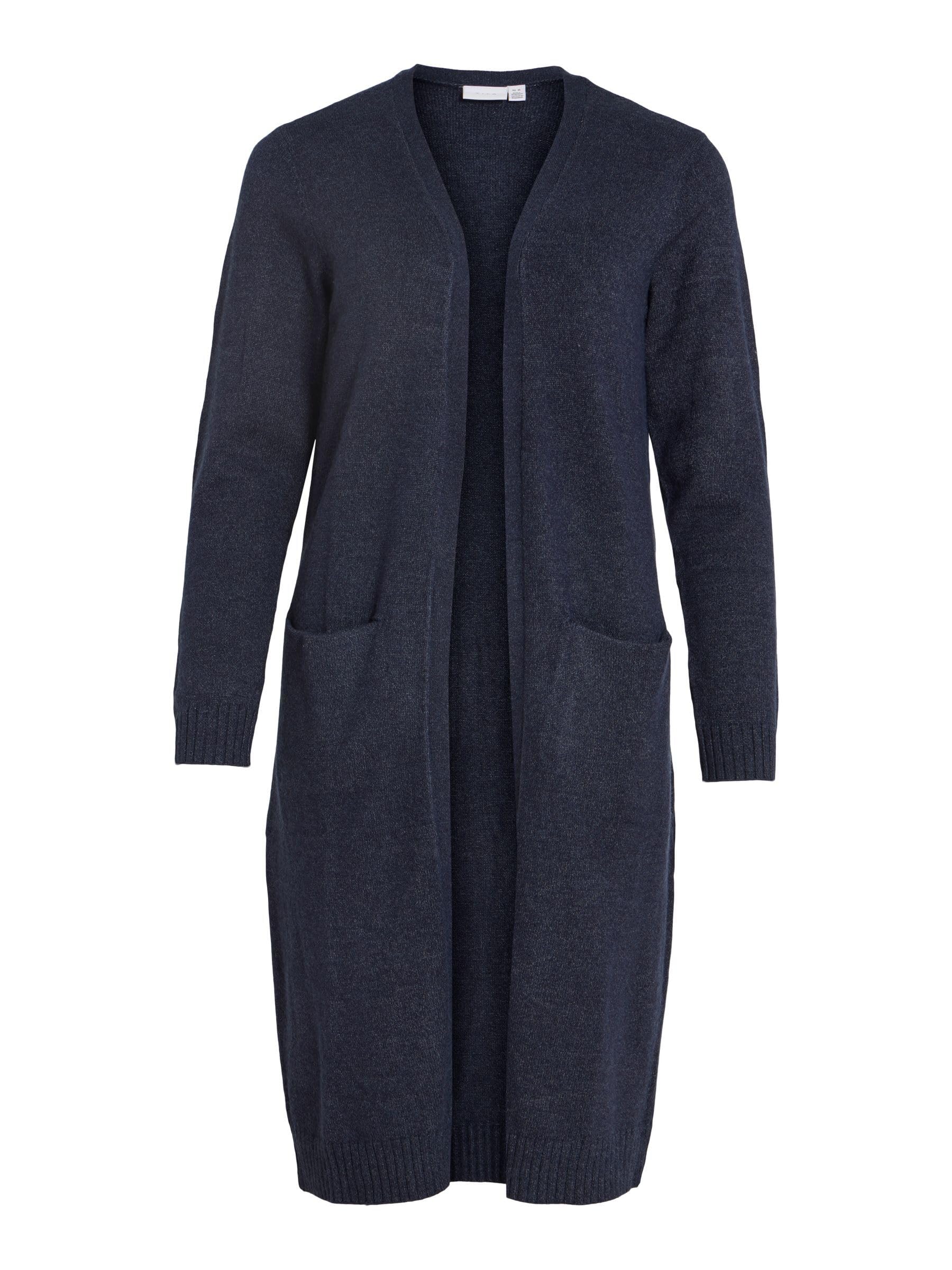 Vila Women's Viril L/S Long Knit Cardigan Noos Cardigan, Total Eclipse, Detail: Melange, XL