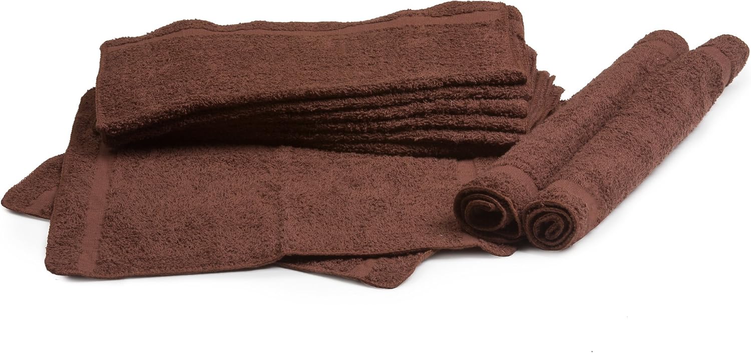 Alurri Washcloth Towel Set, 12-Pack, Extra Soft Cotton Fingertip Towels, Highly Absorbent, Machine Washable, 13" x 13" Mini Multi-Purpose, Ideal for Gym, Spa, Face Cleansing, House Cleaning. (Brown)
