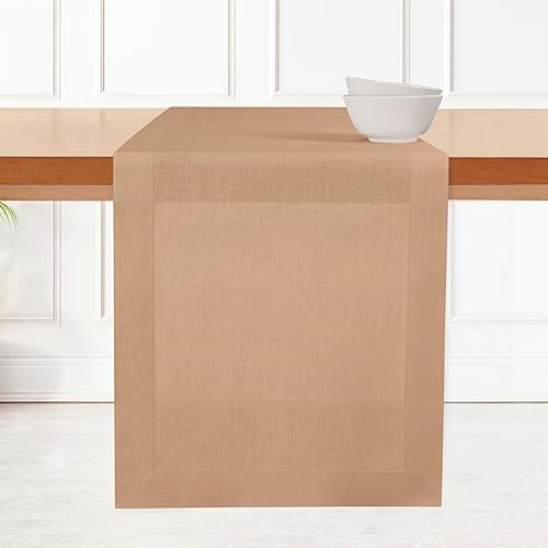 D'Moksha Homes Camino de mesa de lino beige champán de 90 pulgadas de largo, 100% lino puro de 14 x 90 pulgadas, camino de mesa clásico con