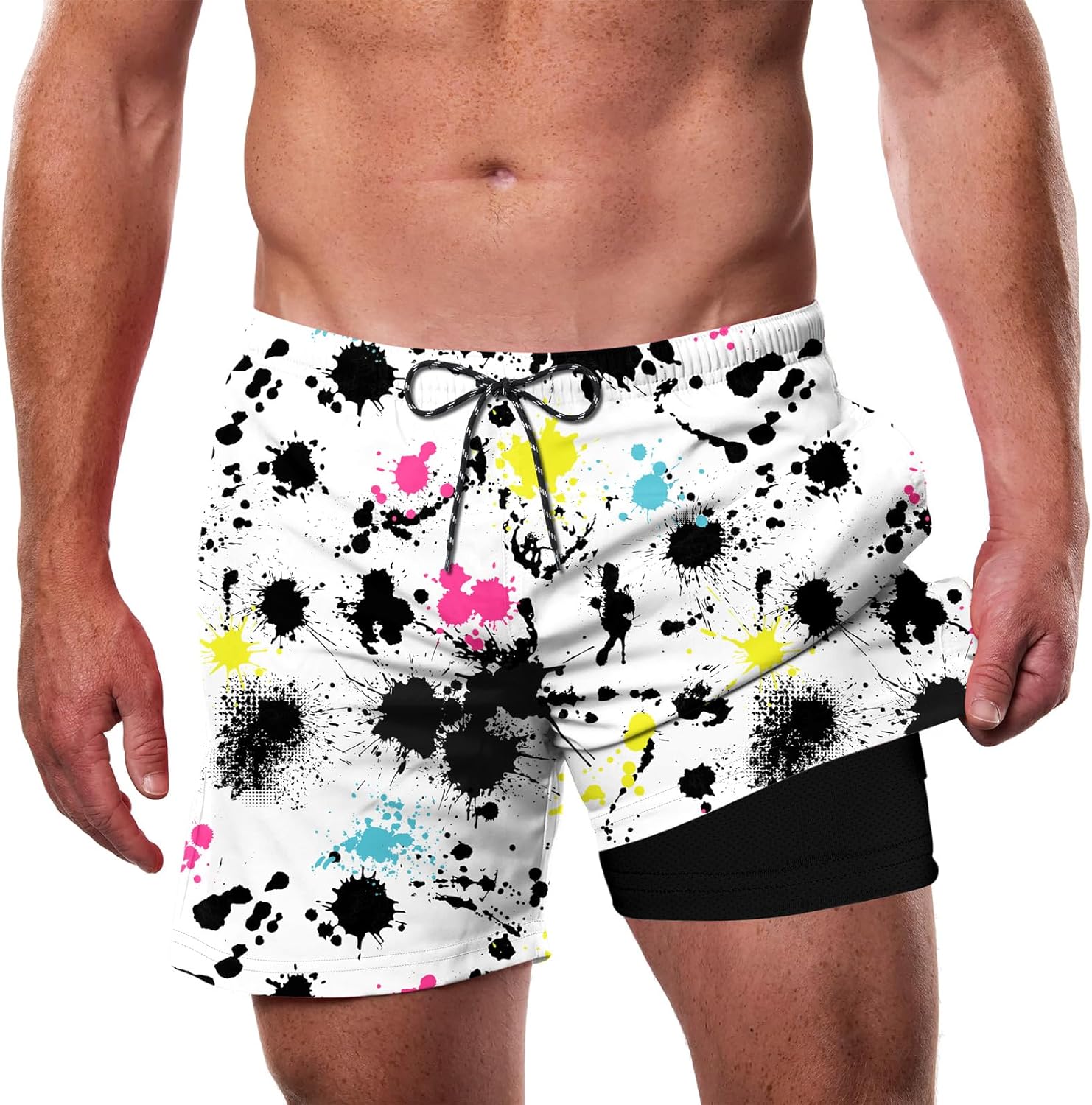Cozople Mens Swim Trunks with Compression Liner 5.5" Inseam Quick Dry Bathing Suit Lightweight Swimming Shorts