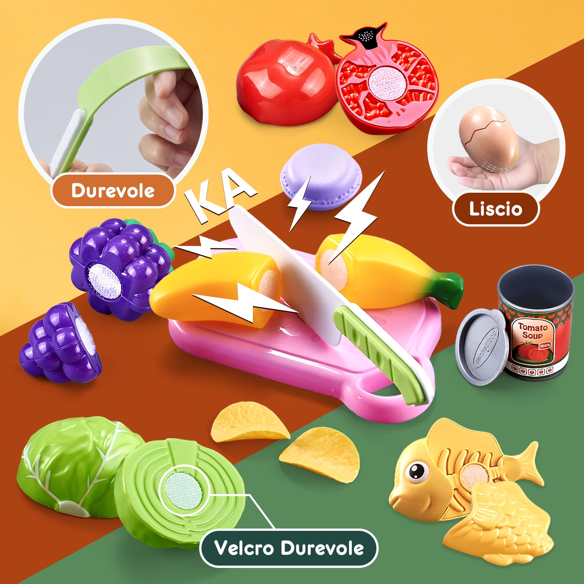 Pourbibi Cucina Giocattolo Per Bambini, Frutta e Verdura Giocattolo, Giochi In Legno Bambini 2 3 Anni, Frutta da Tagliare Giocattolo, Giocattolo Educativo, Giochi di Ruolo Regalo Montessori