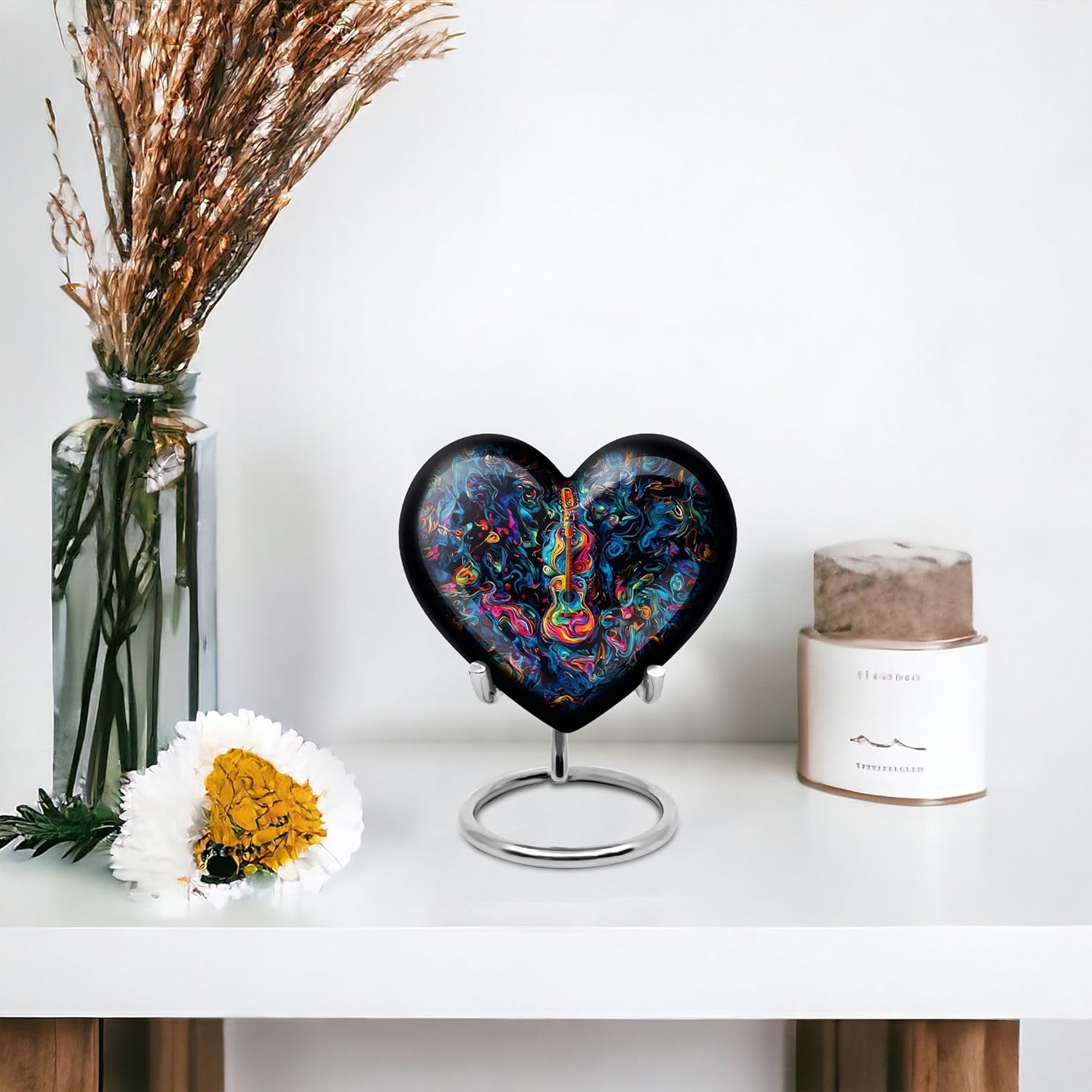 Guitar Urn - Heart Keepsake - Metal Keepsake Cremation Urn - Metal Cremation Container - 3 Inch - Pack of 1 - Cremation Urn for Adults - Small Metal Ashes Urn - Urns for Burial - Funeral Urn Ashes